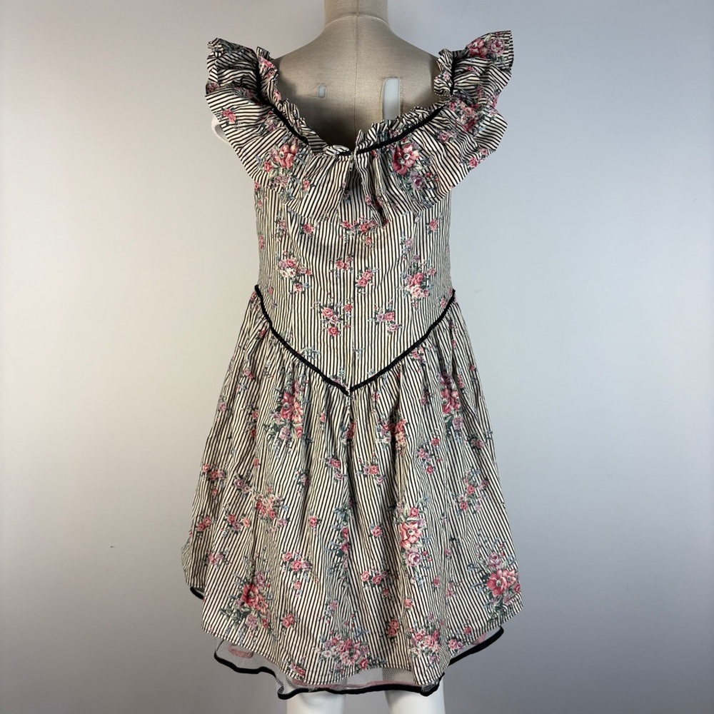 Vintage 80s Style Cottagecore Prairie Dress Floral Striped Ruffle Neck Plus Size - Picture 3 of 10